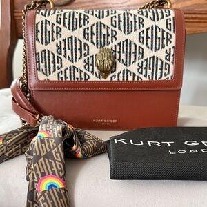 Kurt Geiger Tan & Ivory Logo-Print Leather Shoulder Bag